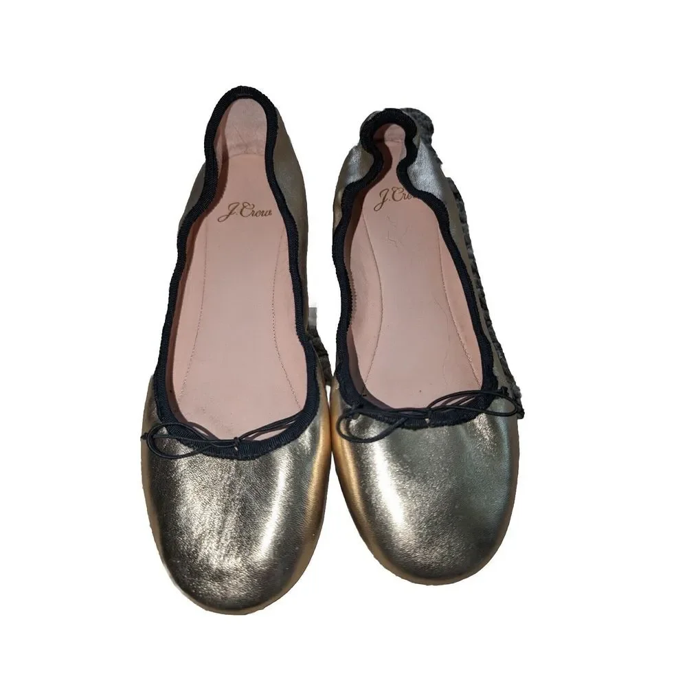 J. Crew Evie Leather Round Toe Ballet Flats 8 Gold Cute